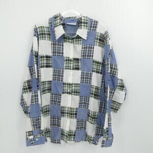 Marsh Landing II Shirt Womens 2X Blue Patchwork Boho Western Cottagecore